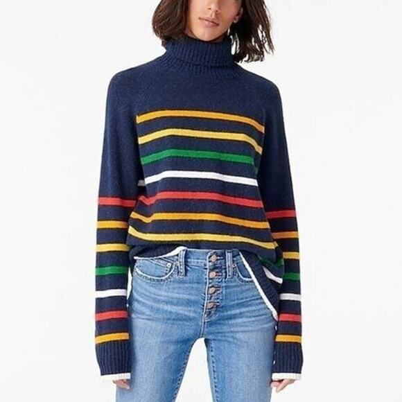 J. Crew Tops - J. Crew Womens Wool Alpaca Striped Rainbow Sweater Sz XS Relaxed Preppy Classic